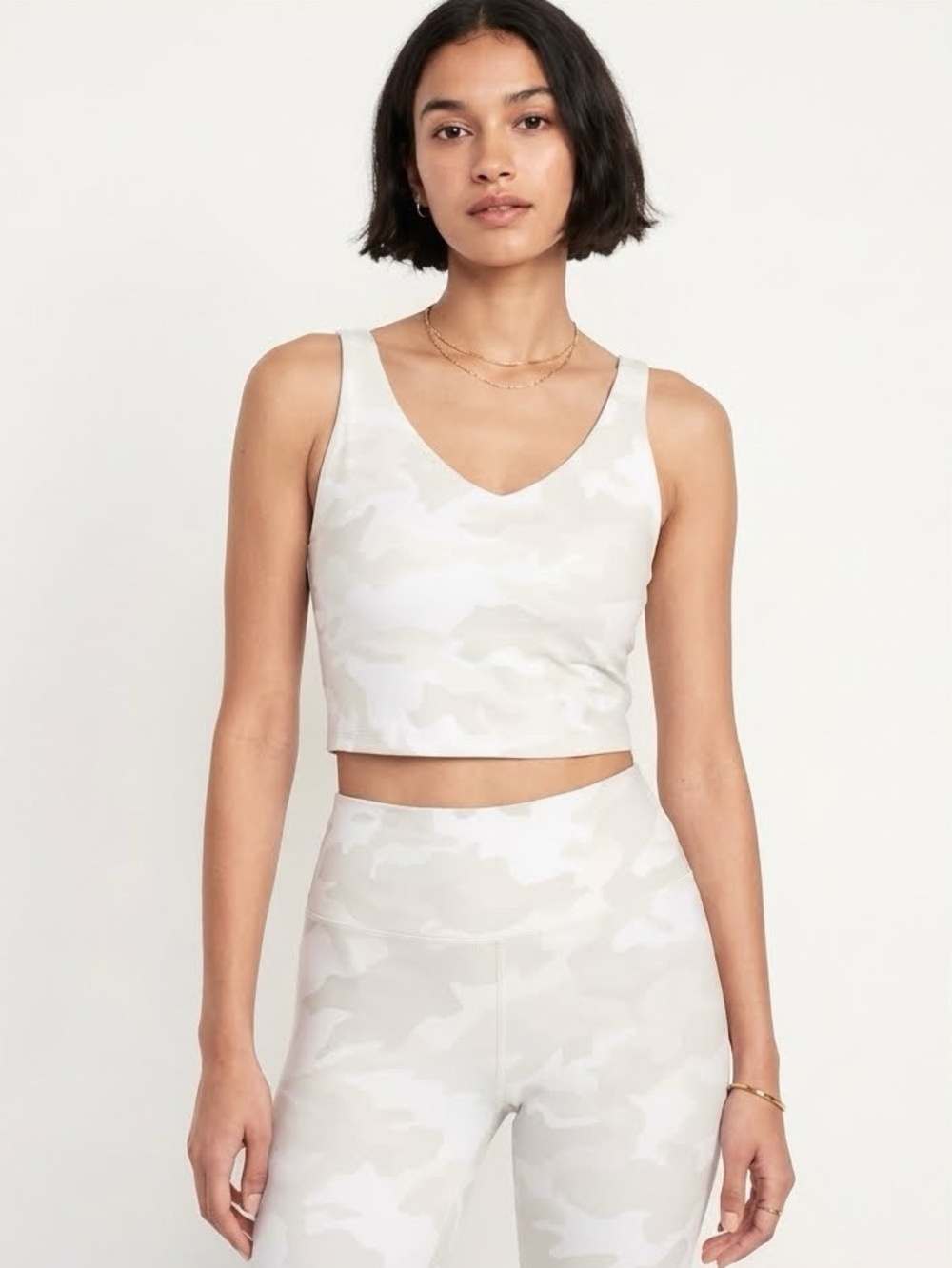 Old Navy | Light Support PowerSoft Longline Sports Bra | Cream Camo | Medium